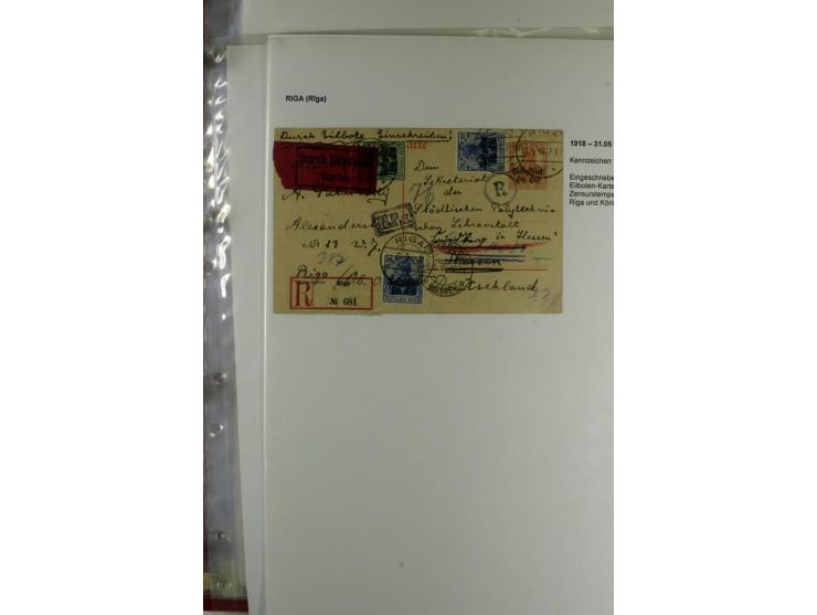 1916/19, über 50 Briefe und Karten, dabei verschiedene Stempel von BAUSK bis WOLMAR, R-Briefe, Zensuren, Ganzsachen sowie ein