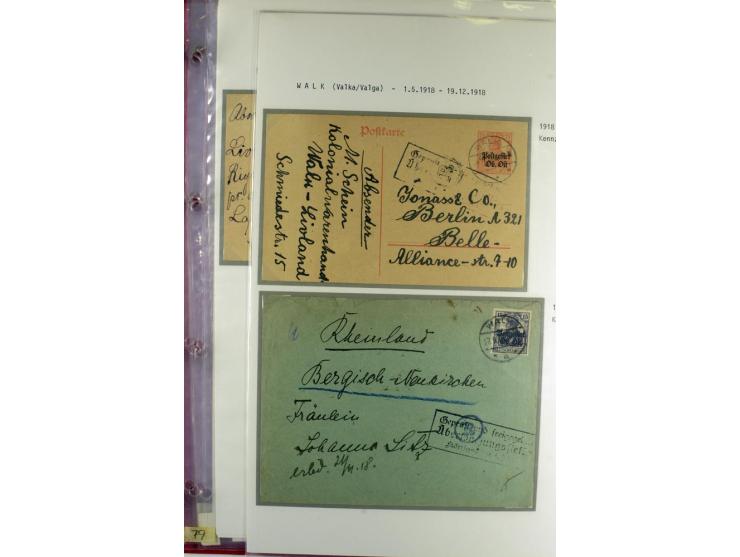 1916/19, über 50 Briefe und Karten, dabei verschiedene Stempel von BAUSK bis WOLMAR, R-Briefe, Zensuren, Ganzsachen sowie ein
