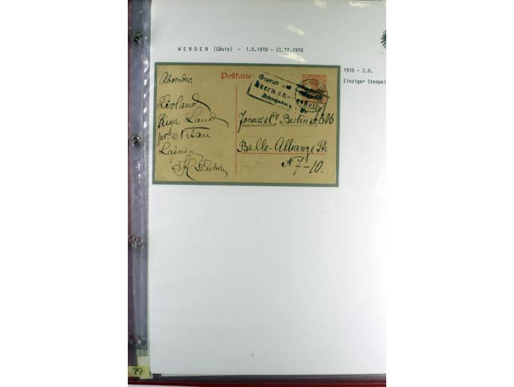 1916/19, über 50 Briefe und Karten, dabei verschiedene Stempel von BAUSK bis WOLMAR, R-Briefe, Zensuren, Ganzsachen sowie ein