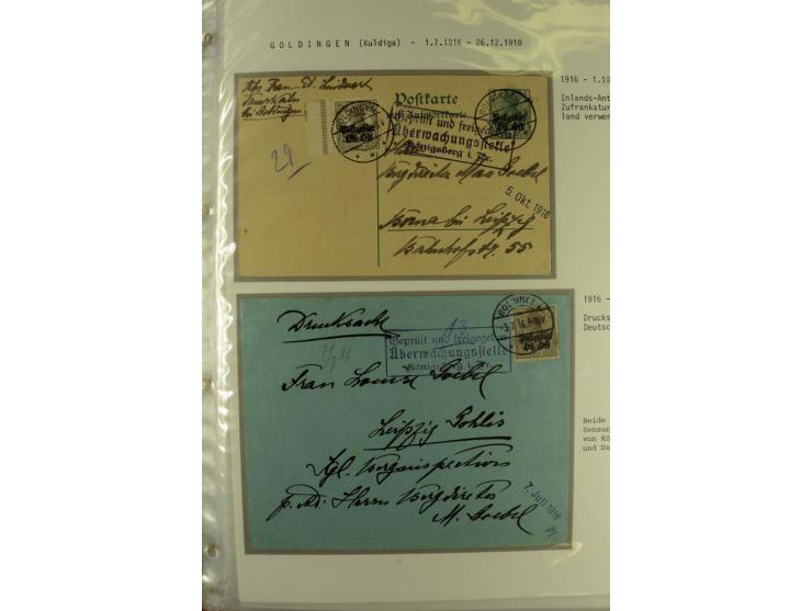 1916/19, über 50 Briefe und Karten, dabei verschiedene Stempel von BAUSK bis WOLMAR, R-Briefe, Zensuren, Ganzsachen sowie ein