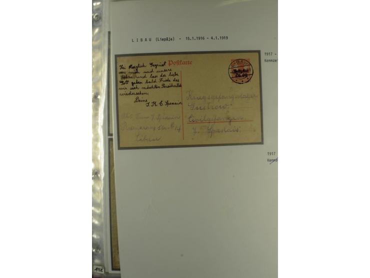 1916/19, über 50 Briefe und Karten, dabei verschiedene Stempel von BAUSK bis WOLMAR, R-Briefe, Zensuren, Ganzsachen sowie ein