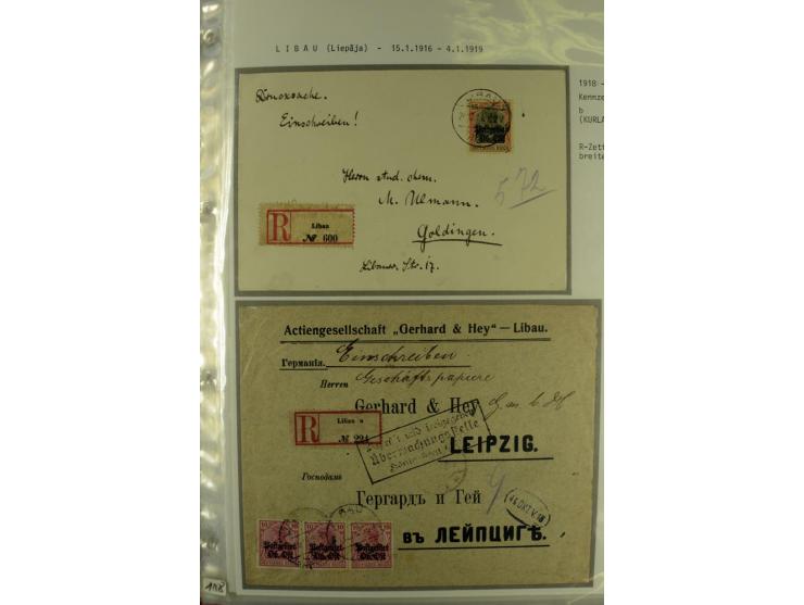 1916/19, über 50 Briefe und Karten, dabei verschiedene Stempel von BAUSK bis WOLMAR, R-Briefe, Zensuren, Ganzsachen sowie ein