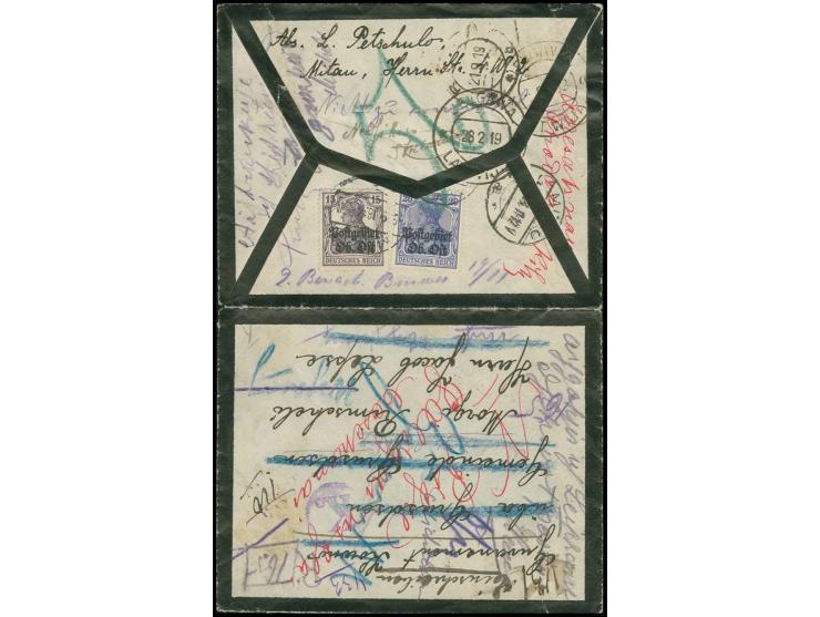 EINSCHREIBEN: 1918, beim deutschen Postamt nach der Proklamation der Unabhängigkeit Lettlands aufgeliefert und mit Aufdruckau