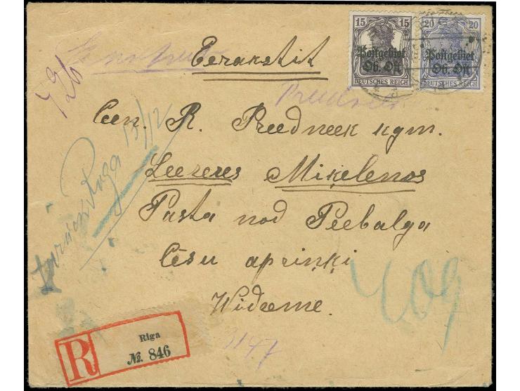 ZURÜCK: "Mit Alt-Pebalg keine Postverbindung Zustellung möglich "handschriftlich rückseitig auf mit Aufdruckausgabe 15 und 20