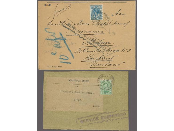 "SERVICE SUSPENDED" schwarzer Ra1 auf mit Niederlande Wilhelmina 12½ C. blau frankiertem Brief aus den Niederlanden nach Mita