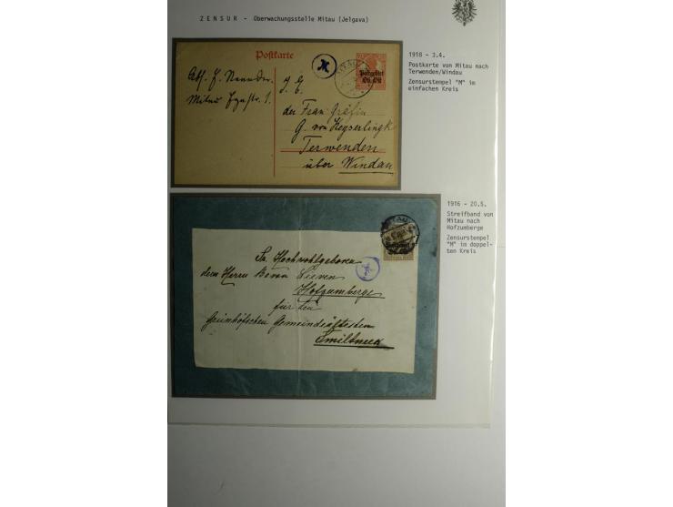 ZENSUR: Postüberwachungsstelle Mitau, 6 Briefe und Karten, dabei Zensuren H.v.H Nr. M0-2, meist gute Erhaltung