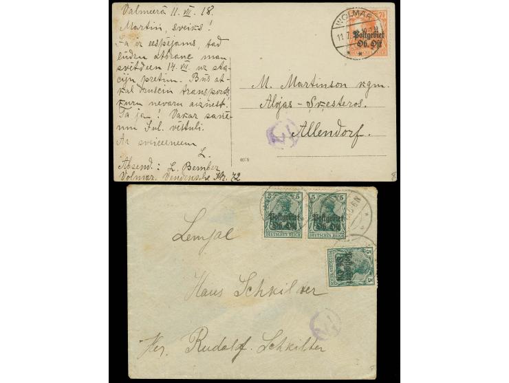 ZENSUR: Postüberwachungsstelle Wenden, ein Brief aus Walk und eine Karte aus Wolmar mit Zensurstempel H.v.H. Nr. W1, gute Erh