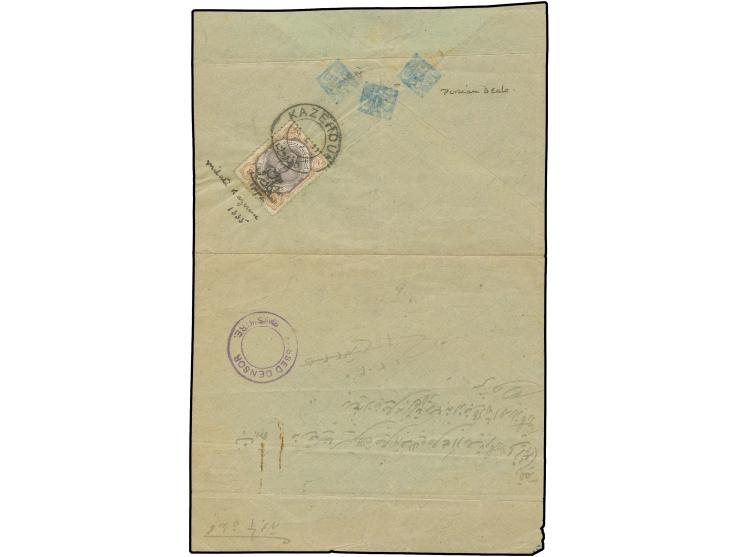 9 ch., tied by cds. "KAZEROUN 16.1.17" to opened out envelope (reverse part somewhat reduced at top) with addtional "PASSED C