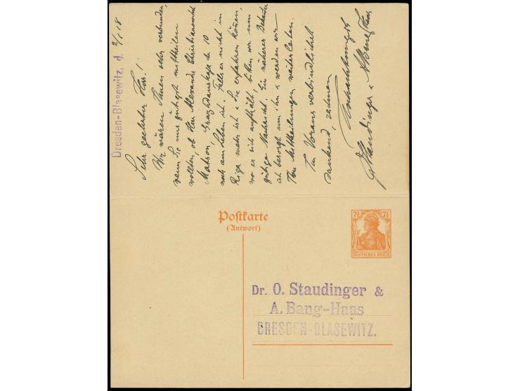 NACHFRAGEZETTEL des städtischem Vollstreckungsamt in Riga rückseitig auf Antwortkarte Deutsches Reich 7½ Pfg. aus Dresden, gu
