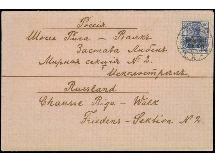 1918, 20 Pfg. blau mit Stempel "RIGA 23.1.18" auf Brief an die Friedenssektion No. 2 an der Chaussee Riga-Walk, gute Erhaltun