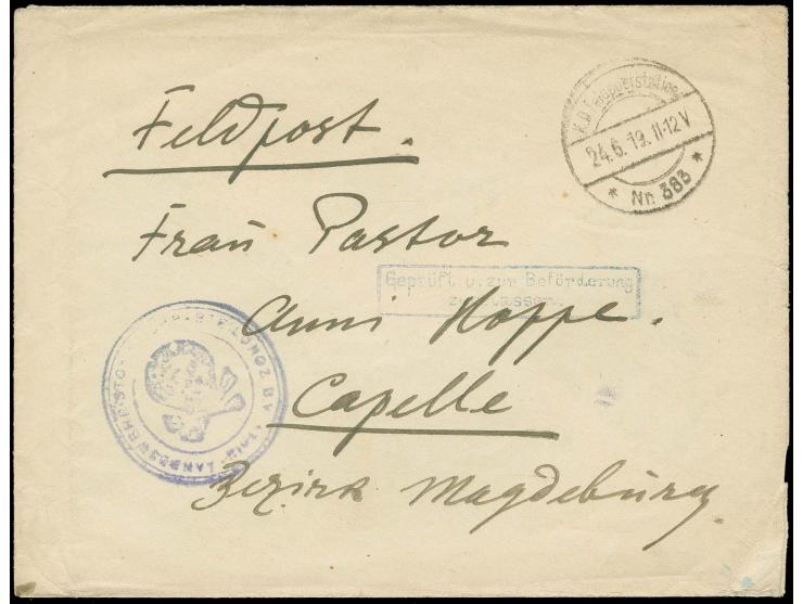 BALTISCHE LANDESWEHR: "LANDESWEHR-STOSSTRUPPABTEILUNG Z.B.V. * RIGA *" mit Totenkopf, violetter Briefstempel auf Feldpostbrie