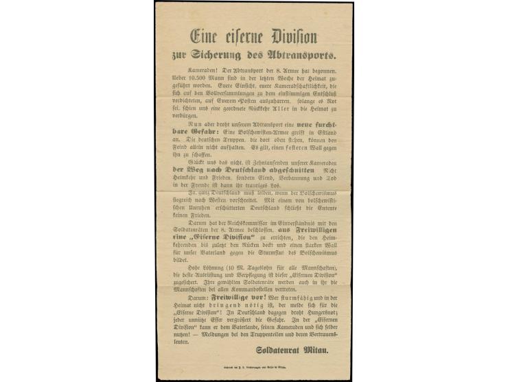 EISERNE DIVISION: Proklamation des Soldatenrates, ein sehr interessantes Dokument, gefaltet, gute Erhaltung