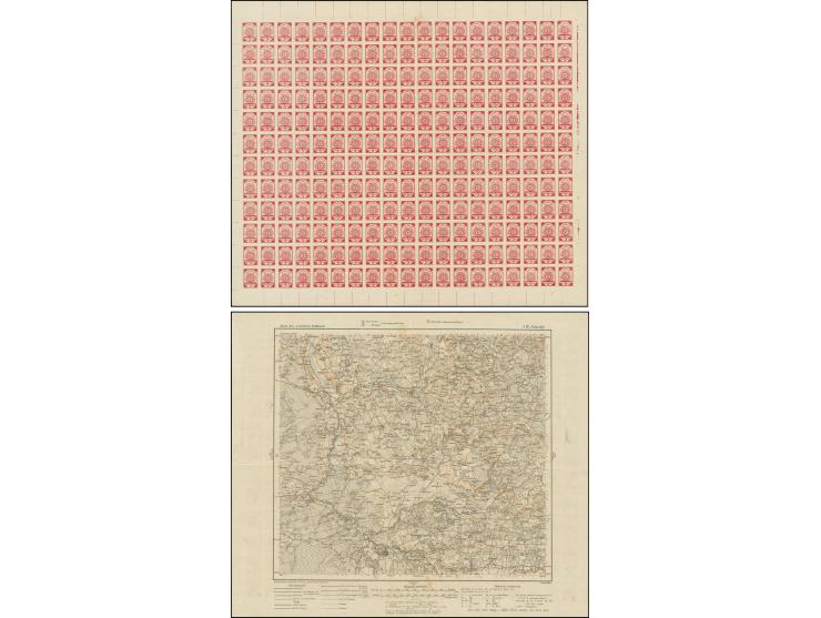 1918, 5 K. rot im kompletten Bogen auf der Karte J16 Szkudy, je einmal senkrecht und waagerecht gefaltet, gute Erhaltung