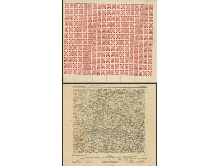 1918, 5 K. rot im kompletten Bogen auf der Karte Q18 Kupischky, senkrecht und waagerecht mehrfach gefaltet, gute Erhaltung