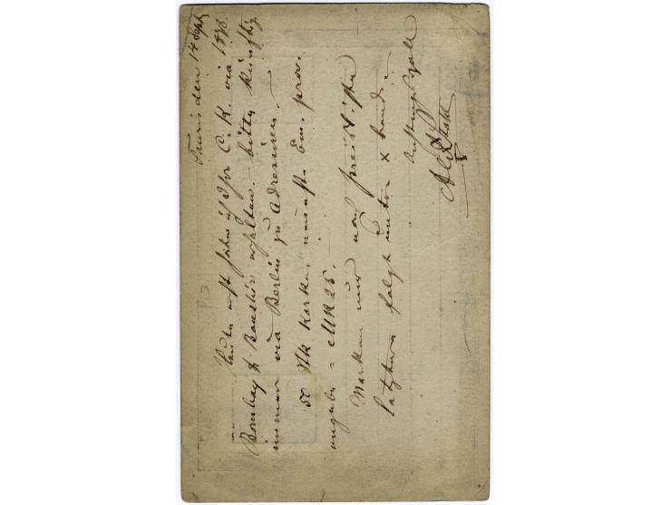 PERSANA postcard with irregular bisect 5 ch. and red handstamp, used with blue Tabriz cds. with text and signature of postmas
