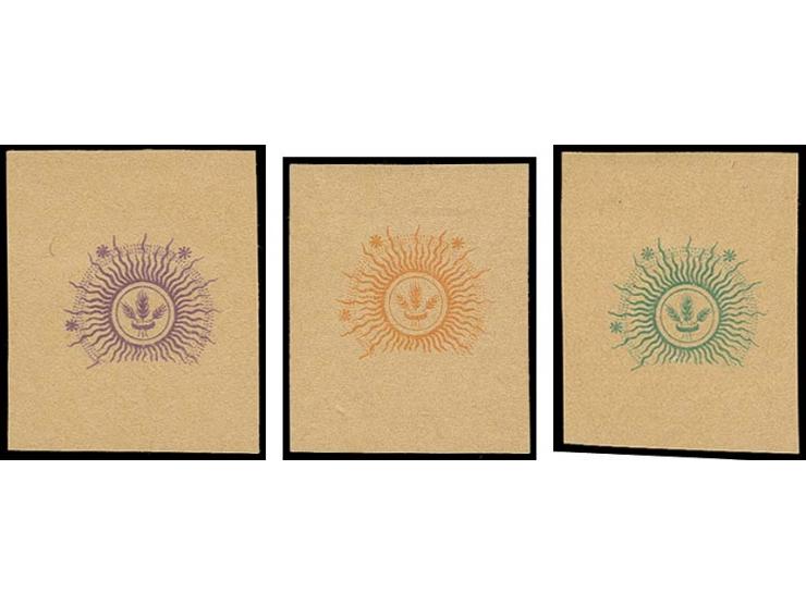 75 K. nur Mittelstück in orange/lila und grün auf gewöhnlichem Papier, ohne Gummi, tadellos