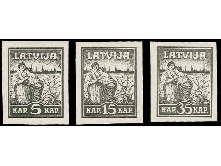 Befreigung von Riga 5-15 K. schwarz auf weißem Kartonpapier, ohne Gummi, tadellos