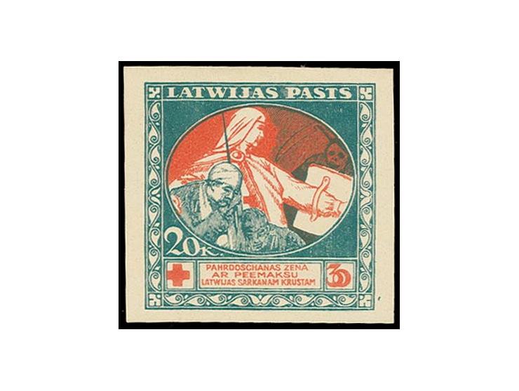 1920, Rotes Kreuz 20 K. grün/rot und Rückseite mit rotem Mittelstück 55 K. auf Kreidepapier, ohne Gummi, tadellos