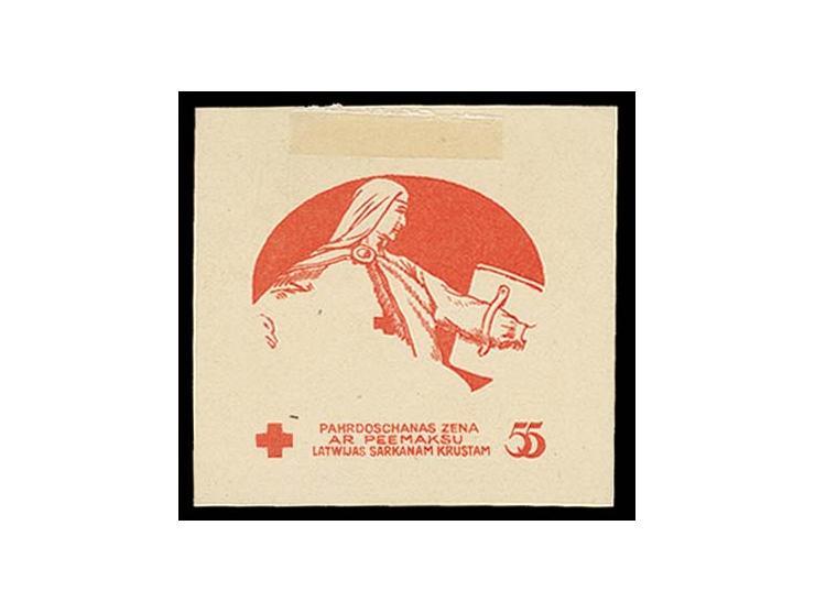 1920, Rotes Kreuz 20 K. grün/rot und Rückseite mit rotem Mittelstück 55 K. auf Kreidepapier, ohne Gummi, tadellos