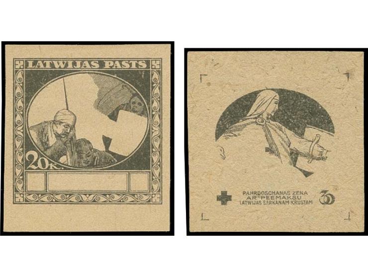 1920, Rotes Kreuz 20 K., nur Rahmen bzw. nur Mittelstück in schwarz auf gewöhnlichem Papier, ohne Gummi, tadellos