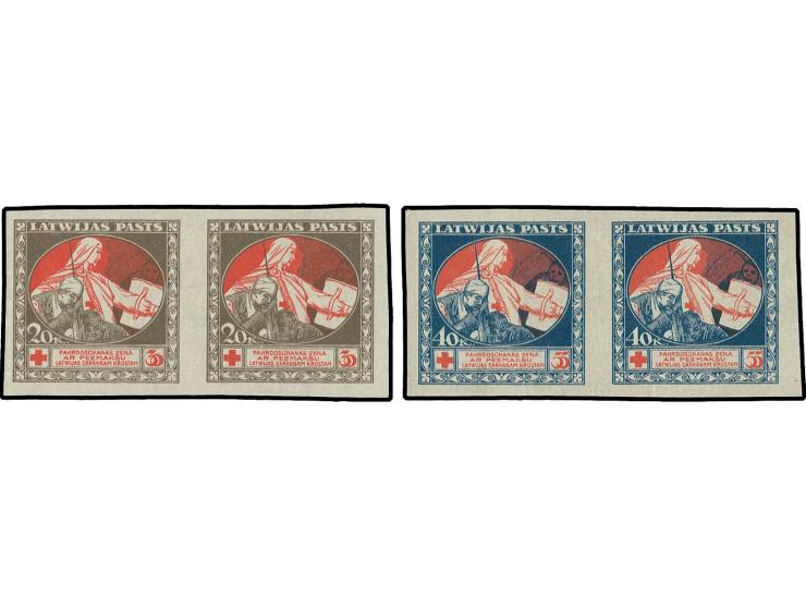 ARCHIVBELEGE: Rotes Kreuz 20 und 40 K. in ungezähnten waagerechten Paaren, ohne Gummi, tadellos, sehr selten, Fotoattest v. H
