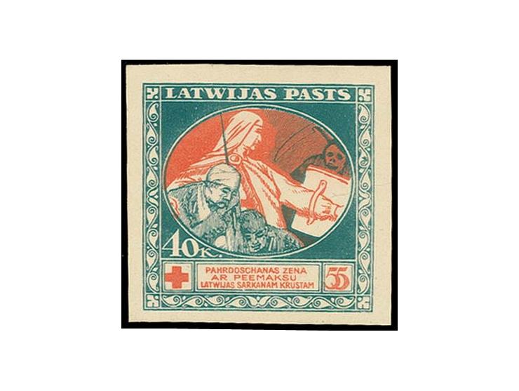 1920, Rotes Kreuz 40 K. grün/rot und Rückseite mit rotem Mittelstück 30 K. auf Kreidepapier, ohne Gummi, tadellos