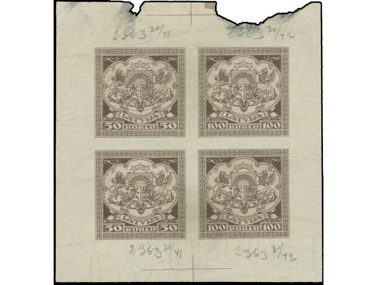 1922, 50 und 100 Rbl. dunkelbraun/hellbraun im Kleinbogen (96X100mm) auf Wasserzeichenpapier, jede Marke mit anderem Unterdru