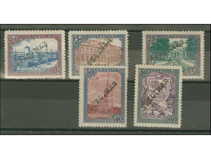 1925, 300 Jahre Stadt Libau 6-50 S. als UPU-Muster-Marken, je mit schrägem Handstempelaufdruck "SPECIMEN", ungebraucht, 6 S. 