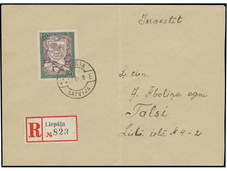1925, 300 Jahre Stadt Libau 50 S. mit Plattenfehler "PAPDO&Scaron;ANAS statt PARDO&Scaron;ANAS", mit Stempel "LIEPAJA 27.XI.2