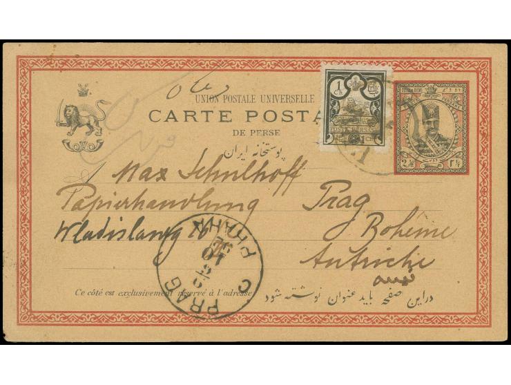 Postcard 2½ ch. with additional franking 1891, 1 ch. to Prag in Bohemia with arrival mark on front