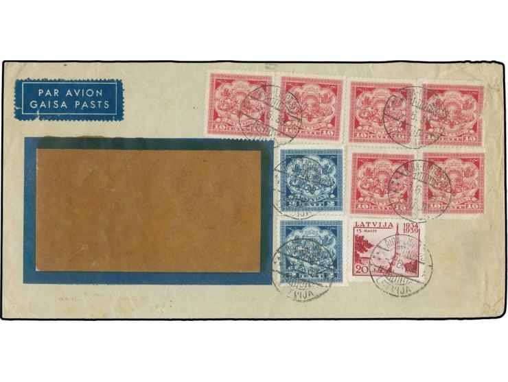 1925, Großes Staatswappen 10 L. rot, 6 Werte mit Zufankatur auf schwerem Luftpostbrief (96-100g) nach Buenos Aires, transport