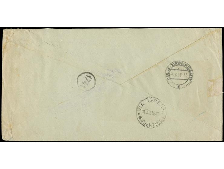 1925, Großes Staatswappen 10 L. rot, 6 Werte mit Zufankatur auf schwerem Luftpostbrief (96-100g) nach Buenos Aires, transport