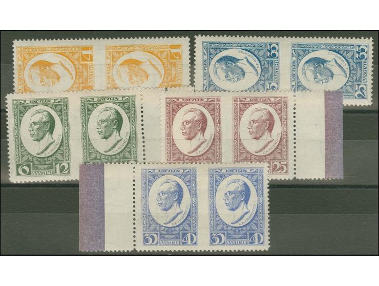 1929, Denkmalfonds für Meierovis 2-30 S. in waagerechten bzw. senkrechten Paaren, in der Mitte ungezähnt, teils mit Seitenran