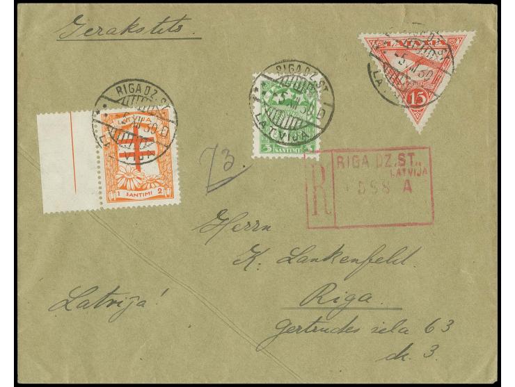 1930, Tuberkulose-Fürsorge 1+2 S. orange/ziegelrot mit linkem Bogenrand und mit Zufrankatur mit Stempel "RIGA DZ. ST -5.XII.3