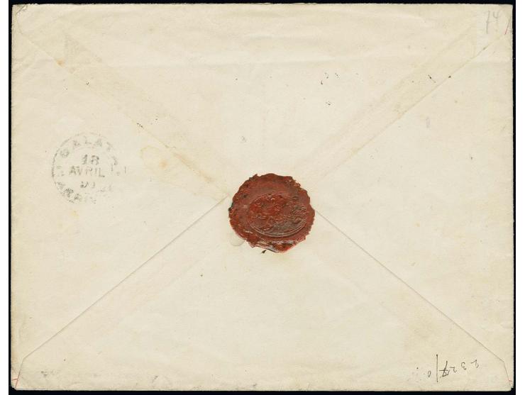 1888, envelope 6 ch. rose-pink used with Tabriz cds. to Constantinople with arrival mark; a scarce legitimate use without add