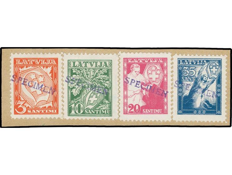 1939, Weißes Kreuz 3-35 S. als UPU-Muster-Marken, je mit schrägem Handstempelaufdruck "SPECIMEN", zusammen auf kleinem Briefs
