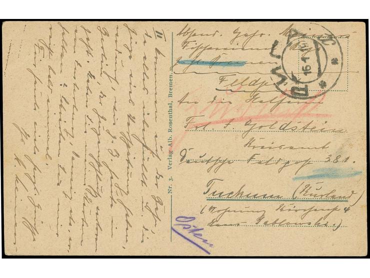 RIGA: 1919, Deutsche Feldpostkarte aus Bremen an eine Helferin in Tuckum, die ihre Post über die Feldpostnummer 381 erhielt, 