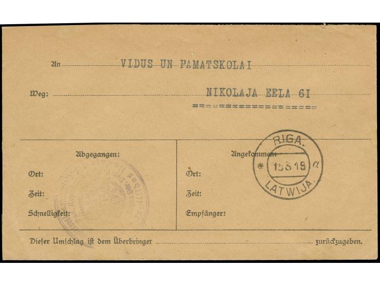 RIGA: 1919, Ortsbrief einer Räte-Behörde (Bildungsabteilung) an die Grund- und Mittelschule in der Nikolaistrasse, mit weiter