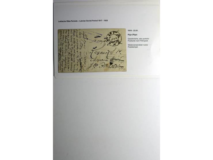 RIGA: Vier Karten, zwischem dem 23.1.- und 19.5.1919 als Ortskarte bzw. nach Wenden, Dünaburg und Petrograd gelaufen, gute Er