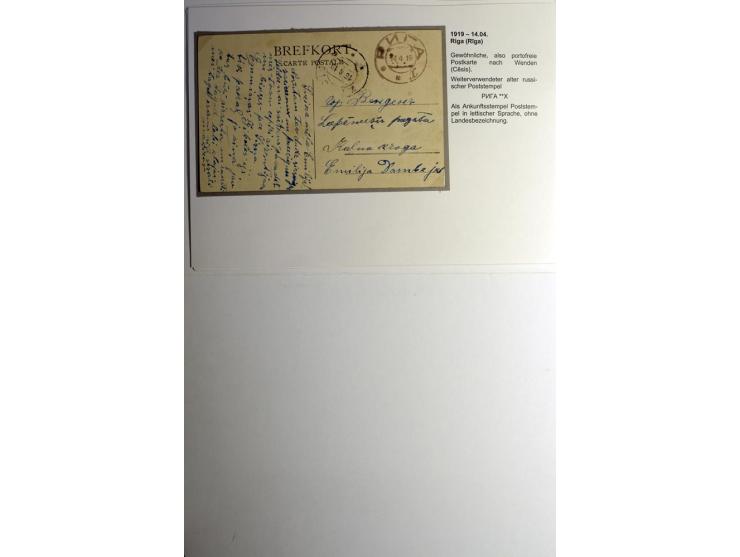 RIGA: Vier Karten, zwischem dem 23.1.- und 19.5.1919 als Ortskarte bzw. nach Wenden, Dünaburg und Petrograd gelaufen, gute Er