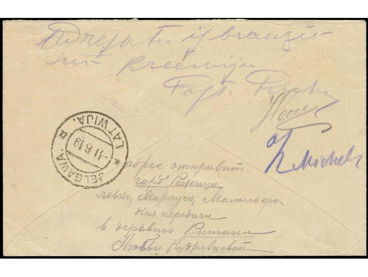 1919, "РѢЖИЦА ВИТЕБ 28 4 19" auf mit unnötigerweise verklebten Staatswappen 15 und 35 K. auf Brief mit rückseitigem Ankunftss