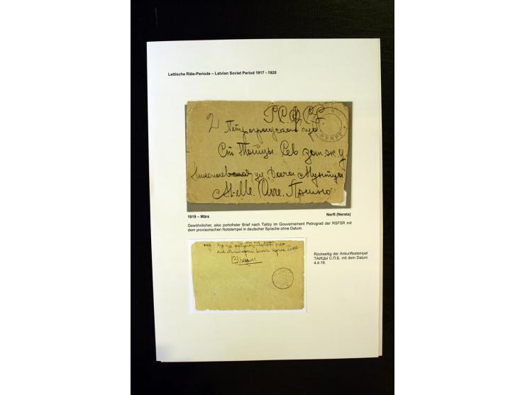 1919, kleine Partie von 5 Karten bzw. Briefen, dabei drei Karten aus "ZEHSIS" und ein Brief aus "NERFT", teils starke Mängel,