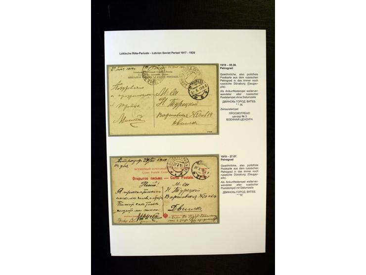 EINGEHENDE POST: 4 Karten zwischen dem 5.6.1919 und 9.8.1919 aus Petrograd nach Dünaburg, als Ankunftsstempel je der alte rus