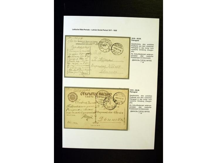 EINGEHENDE POST: 4 Karten zwischen dem 5.6.1919 und 9.8.1919 aus Petrograd nach Dünaburg, als Ankunftsstempel je der alte rus