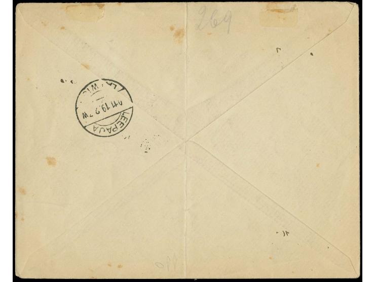 30 K. grün im waagerechten Paar mit Stempel "ELEJA 30 10 19" auf eingeschriebenem Brief mit handschriftlichem R-Vermerk nach 
