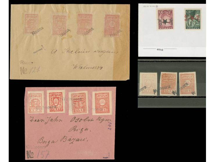 SCHWINDELAUSGABEN: Rauna, zwei Briefe und drei Marken, sowie zwei Werte mit L.P.S.R.-Aufdruck