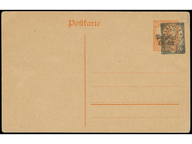 GANZSACHEN-ESSAY: Schwarzer Aufdruck im Muster der Ausgabe für Nord-Lettland auf Postgebiet Ober-Ost Ganzsachenkarte 7½ Pfg. 