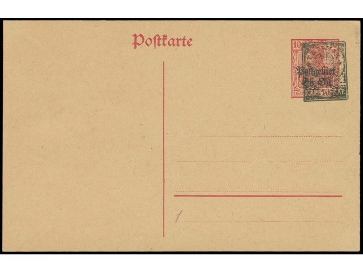 Schwarzer Aufdruck im Muster der Ausgabe für Nord-Lettland auf Postgebiet Ober-Ost Ganzsachenkarte 10 Pfg. ungebraucht, oben 