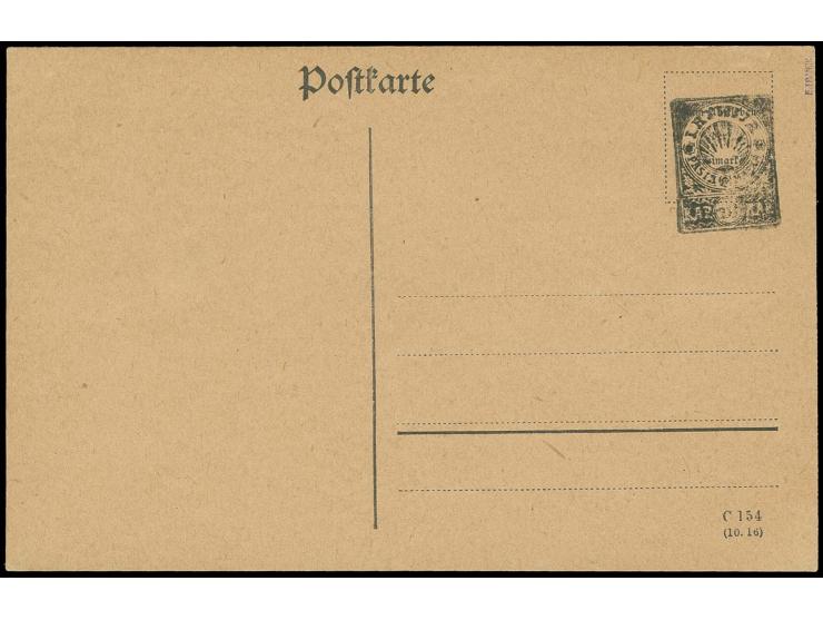 Schwarzer Aufdruck im Muster der Ausgabe für Nord-Lettland auf Postkartenformular C 154, ungebraucht, oben rechts sign. E.FRA