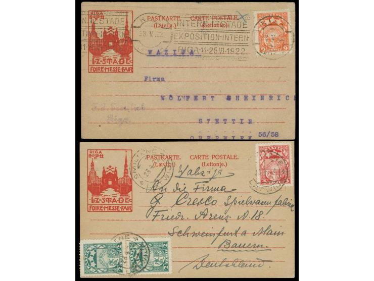 RIGAER MESSE: 1922, zwei gebrauchte Messe-Postkartenformulare nach Deutschland adressiert, gute Erhaltung